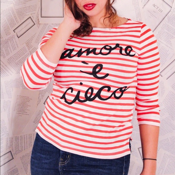 J. Crew L’amore è Cieco red and white striped boatneck 3/4 sleeve top, Large - Picture 7 of 12